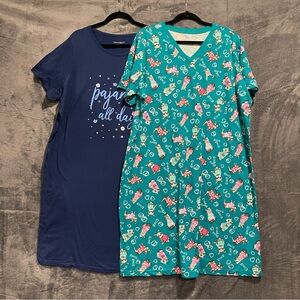 Dream & Co Women M/L Lot of 2 Shirt Sleeve Nightgown Sleep Shirt Casual Comfort